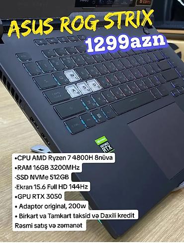 notebook batarya: İşlənmiş ASUS ROG, 15.6 ", AMD Ryzen 7, 512 GB — 1