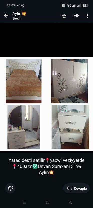 tek neferlik yataq gence: Yataq desti satilir📍yaxwi veziyyetde📍400azn✅Unvan Suraxani 3199 Aylin💥