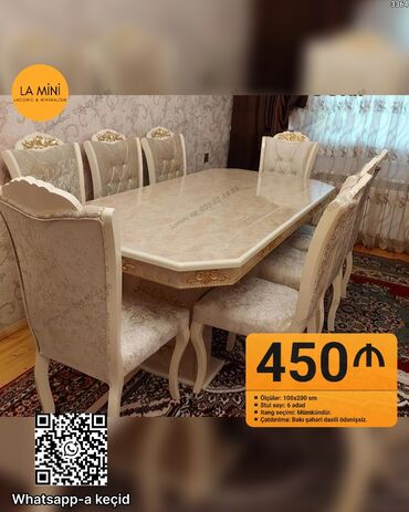 раскладные стулья: Qonaq otağı üçün, Açılmayan, Dördbucaq masa, 6 stul