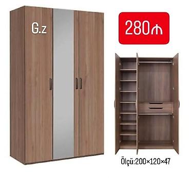 skaf modelleri: Üç qapılı geyim dolabı – güzgülü model - Ölçü: 200 × 120 × 47 sm - — 1