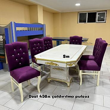 yeni stol: Qonaq otağı üçün, Yeni, Açılmayan, Dördbucaq masa, 6 stul — 1
