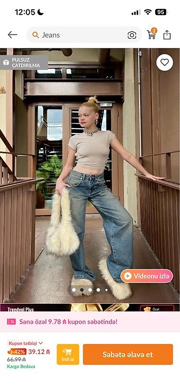 deniz geyimi: Məhsul: Jeans – geniş kəsimli şalvar - Model: Aşağı oturuşlu, geniş — 1