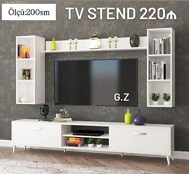 divar ref: TV stend dəsti – ölçü: 200 sm. Ağ rəngli modern dizayn. Tərkibi: - — 1