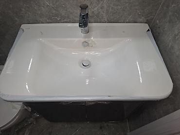 odun taxta: Hamam üçün lavabo və dolab dəsti - İnteqrə edilmiş keramik/quartz — 1