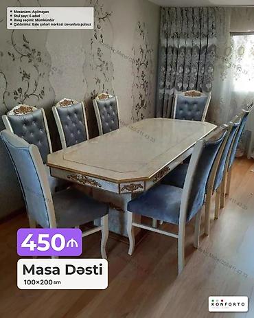 Masa Dəsti – 100×200 sm - Komplekt: 1 masa + 6 stul - Mexanizm
