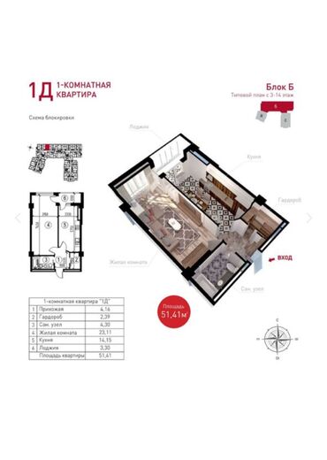 квартира дордой рынок: Построен, Элитка, 1 комната, 51 м²