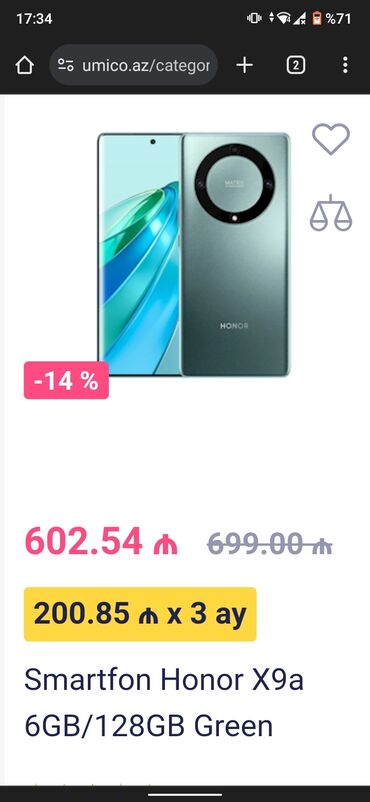 honor 70 pro: Honor X9a, 128 GB, rəng - Yaşıl, Zəmanət, Sensor, Barmaq izi