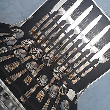 gumuş qab qacaq: 24 parça bıçaq–çəngəl–qaşıq dəsti (metal çamadanla) - Material — 2