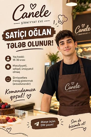 Satış məsləhətçisi tələb olunur, Yalnız kişilər üçün, 18-29 yaş, 1 ildən az təcrübə, Ayda 2 dəfə ödəniş