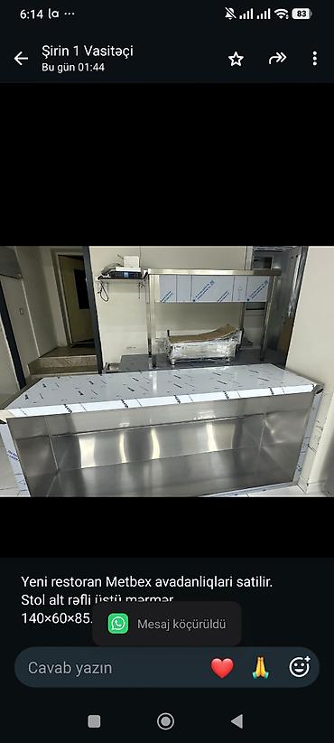 Yeni restoran Metbex avadanliqlari satilir. Stol alt rəfli üstü