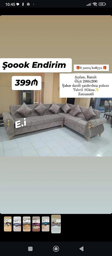 L‑şəkilli yumşaq künc divan - Açılan, bazalı model - Ölçü: 280×200 sm lalafo.az -da L‑şəkilli yumşaq künc divan - Açılan, bazalı model - Ölçü: 280×200 sm