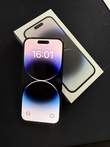 Apple iPhone: IPhone 14 Pro, Б/у, 256 ГБ, Черный, Защитное стекло, Чехол, Коробка, 86 %