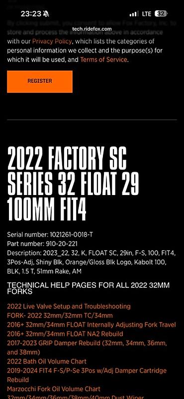 ninja h2: Вилка FOX Factory 32 Step-Cast 29, ход 100 мм, демпфер FIT4 - Серия — 3