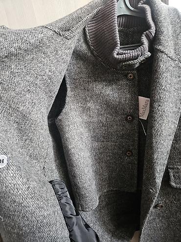 польто: Женский комплект Max Mara: пальто + жилет - Цвет: серый - Состав — 5