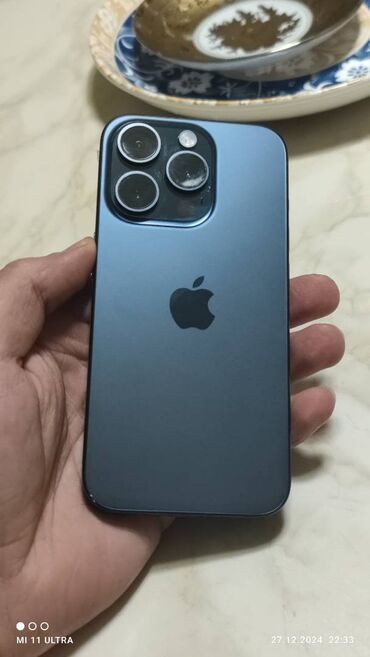 Apple iPhone: IPhone 15 Pro, 256 GB, Blue Titanium, Zəmanət, Barmaq izi, Simsiz şarj