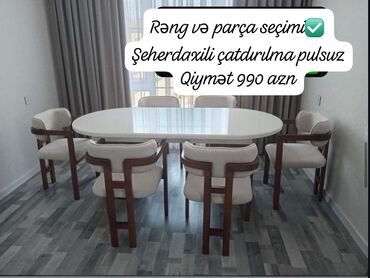 Masa və oturacaq dəstləri: Qonaq otağı üçün, Yeni, Açılmayan, Oval masa, 6 stul — 8