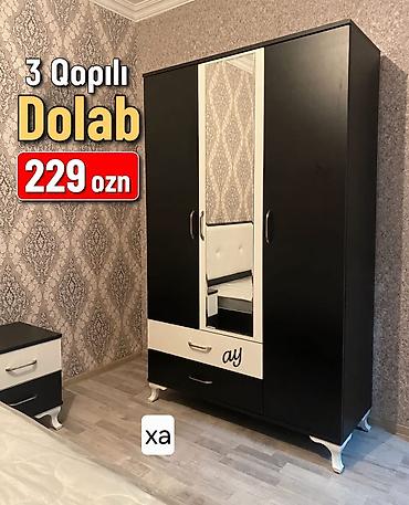 yataq dolabi: 3 qapılı dolab • Rəng: qara-ağ iki rəngli dizayn • Ön hissədə boy — 1