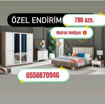 tək nəfərlik taxt: İkinəfərlik çarpayı, Termo, Dolab, 2 tumba, Azərbaycan, Yeni