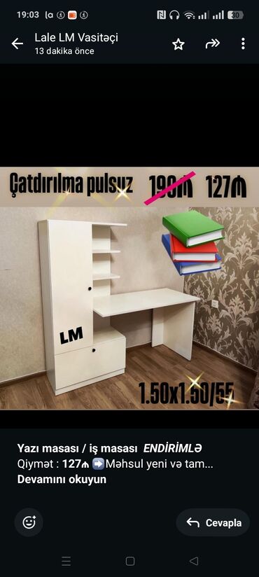 Restoran mebeli: *Yazı masası / iş masası* _*ENDİRİMLƏ*_ Qiymət : *127₼* ➡️Məhsul yeni