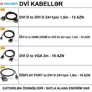 Digər kompüter aksesuarları: DVI Kabellər 🚚Metrolara və ünvana çatdırılma var, ❗ÖDƏNİŞLİDİR❗