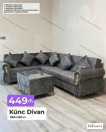 Künc Divan – 280×200 sm - Mexanizm: açılan, bazalı (yataq funksiyalı