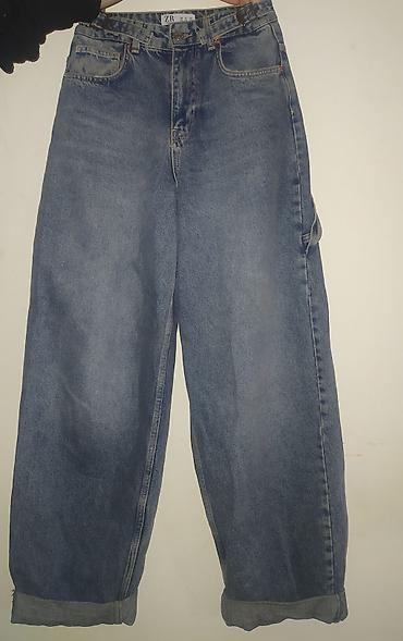 oversize şalvar: Zərif oversize kəsimli denim şalvar - Sağ tərəfdə alət/ilgək kayışı — 1