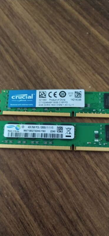 crucial: Operativ yaddaş (RAM) Crucial, 8 GB, 1600 Mhz, DDR3, PC üçün, İşlənmiş