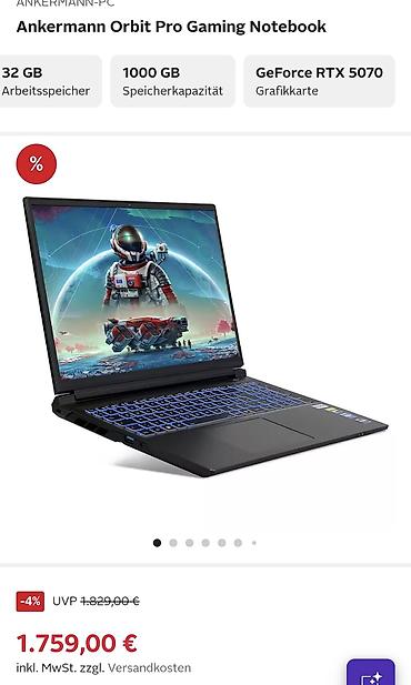 Другие бренды ноутбука: 💻 Ankermann Orbit Pro Gaming Notebook – Core i9 / 32GB RAM / 1TB SSD / — 2