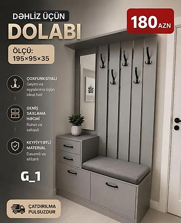 dehliz: Dəhliz üçün dolab – çoxfunksiyalı asqılı və oturacaqlı modul. Ölçü — 1