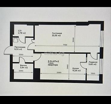 2 8: 2 комнаты, 54 м², Джальская больница Элитка, 10 этаж, ПСО (под самоотделку) — 2
