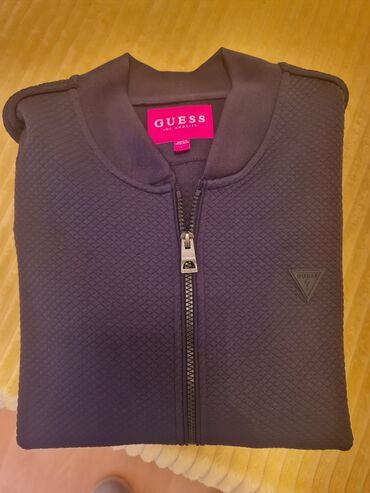 bele patike i odelo: Sweatshirt, L (EU 52), Guess, color - Blue, With a zipper