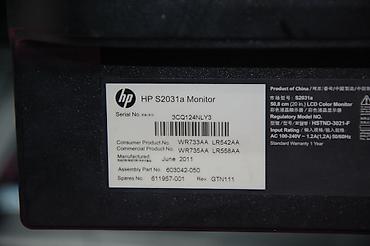 Monitorlar: HP S2031a LCD monitor - Ekran: 50,8 sm (20 düym), LCD rəngli panel - — 2