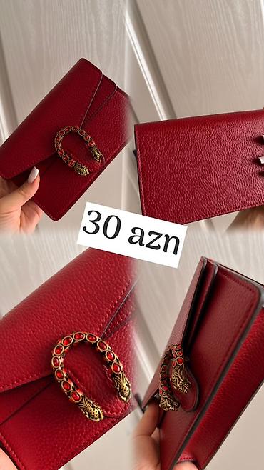 Çantalar: Qırmızı dəri qadın pulqabısı/mini çanta - Material: xırda toxumalı — 1