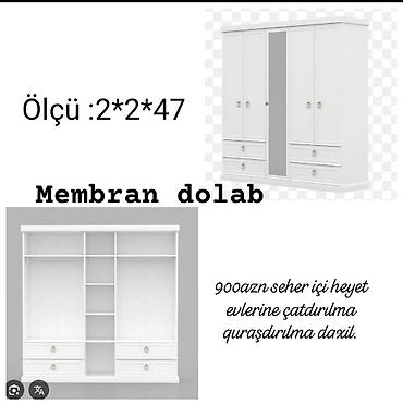 Dolablar: Yeni, 5 qapı, Güzgülü, Ağ, Açılan, Düz dolab — 1