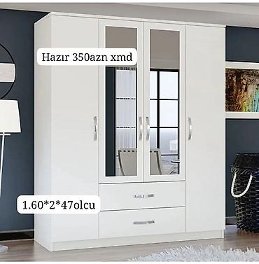 iskaf: Ağ rəngli 4 qapılı paltar şkafı - Ölçü: 1.60 × 2 × 47 (sm) - Ön — 1
