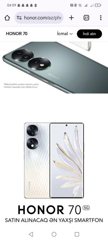 Honor: Honor 70, 256 GB, rəng - Gümüşü, Sensor, Barmaq izi, İki sim kartlı