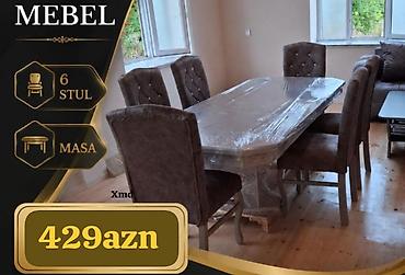 ev üçün stol: Yemək otağı dəsti – masa + 6 stul - Komplekt: 1 ədəd geniş masa və 6 — 1