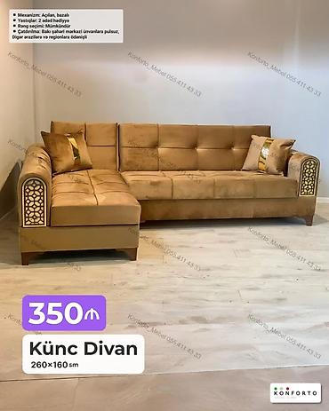 Künc divan – 260×160 sm - Mexanizm: açılan, bazalı (yataq funksiyalı