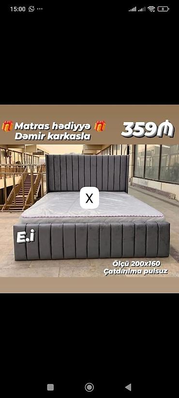 Ev üçün mebel: Yataq dəsti – ölçü 200x160 - Rəng: tünd boz - Başlıq və ön paneldə — 1