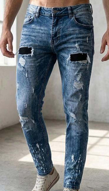 Muške farmerke – skinny/ slim kroj, plavi isprani denim sa efektom
