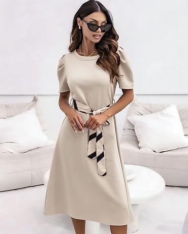 Haljine: 🔥Elegantna midi haljina sa pojasom na pruge
✅2300 din — 4
