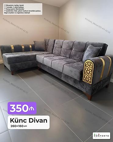 divan üzü: Künc Divan – 260×160 sm - Açılan mexanizmli, bazalı - 2 ədəd yastıq — 1