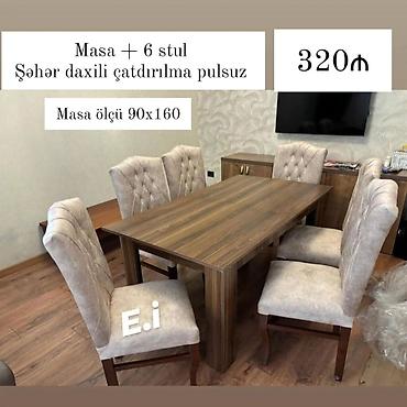 Для гостиной, Новый, Раскладной, Прямоугольный стол, 6 стульев at lalafo.az Для гостиной, Новый, Раскладной, Прямоугольный стол, 6 стульев