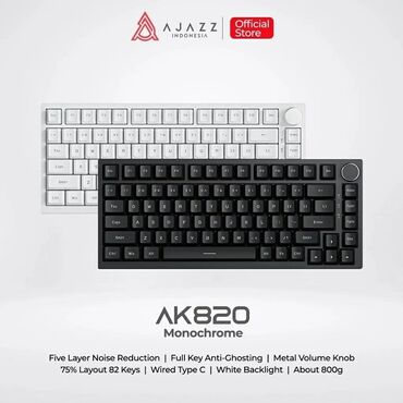 ses ucaldıcı: AJAZZ AK 820 Monochrome ⌨️ 75% li gaming klaviatura Klavişlər: 82