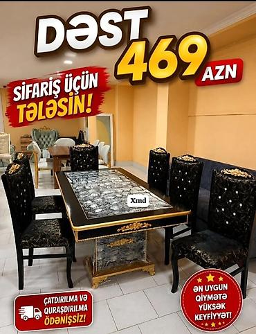2 ci el termo: Mətbəx/qonaq otağı üçün yemək dəsti - Komplekt: 1 masa + 6 stul - — 1