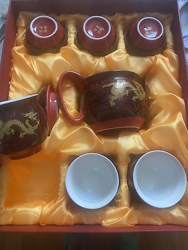 Çay dəsti, rəng - Qırmızı, Keramika, 6 nəfərlik