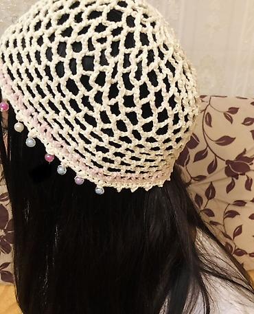 Baş geyimləri: Əl işi krujeva saç örtüyü (şəbəkəli beret) - Material: yumşaq toxuma — 3