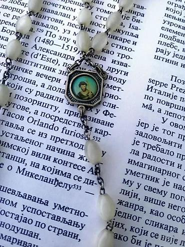 Ogrlice: Antikne brojanice staklene perle Raspeće krst ogrlica Italy. Antikna — 6