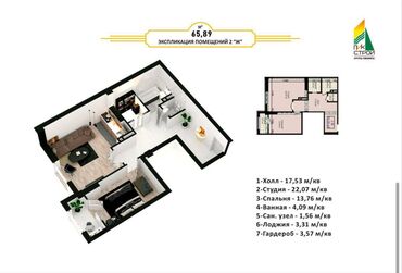 снять домик у озера: 2 комнаты, 65 м², Элитка, 7 этаж, ПСО (под самоотделку)