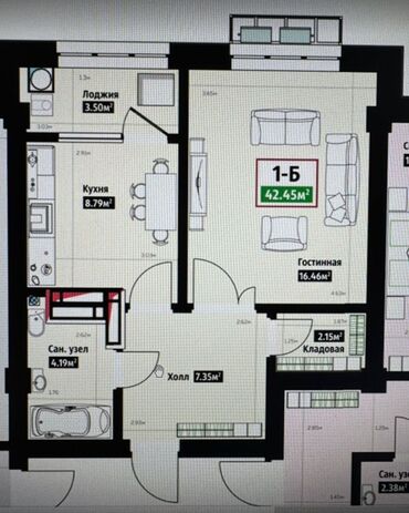 снять квартиру без риэлтора: 1 комната, 42 м², Элитка, 13 этаж, ПСО (под самоотделку)